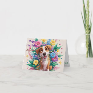 Personalised Modern Happy Birthday Dog Funny Flora Card