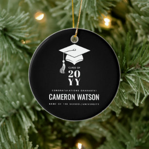 Personalised Modern Hat and Tassel Graduation Ceramic Ornament
