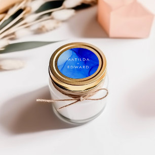 Personalised Modern Ink Abstract Blue Wedding Classic Round Sticker