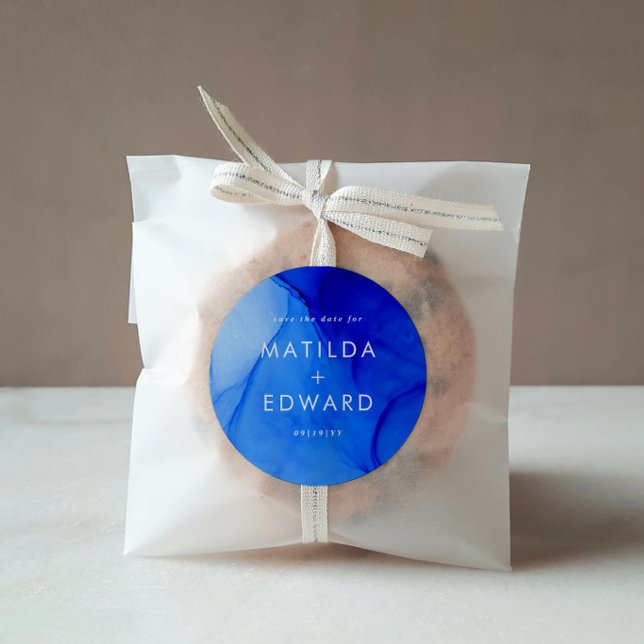 Personalised Modern Ink Bold Navy Blue Wedding  Classic Round Sticker (Creator Uploaded)