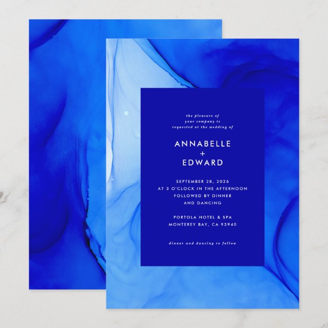 Personalised Modern Ink Wedding Abstract Blue Announcement (Front/Back)