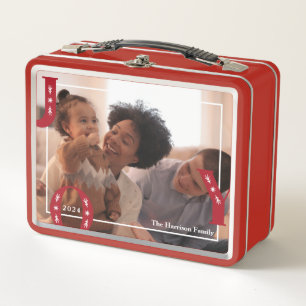 Personalised Modern JOY Holiday Family Photo  Metal Lunch Box