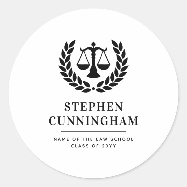 Personalised Modern Law School Graduation Classic Round Sticker (Front)