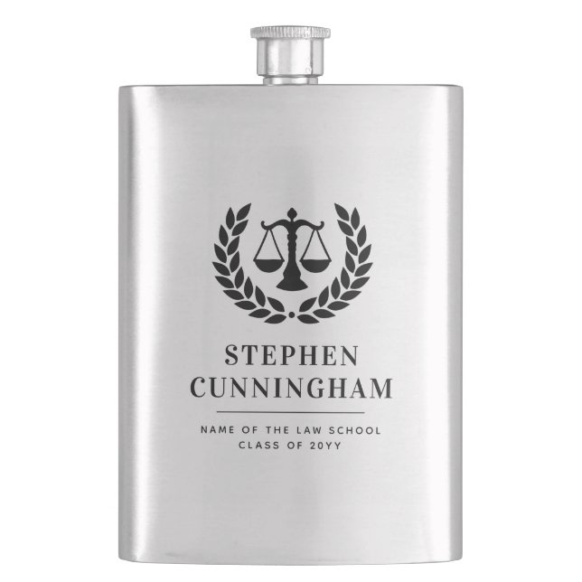 Personalised Modern Law School Graduation Hip Flask (Front)