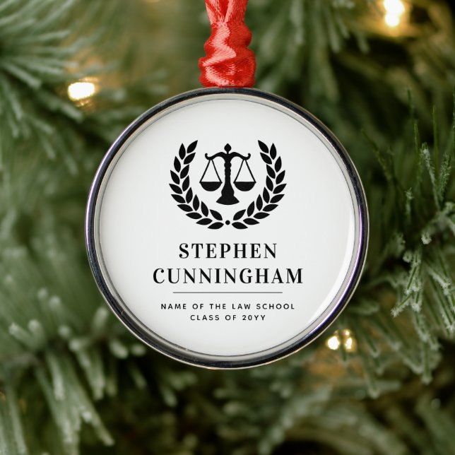 Personalised Modern Law School Graduation Metal Ornament (Tree)