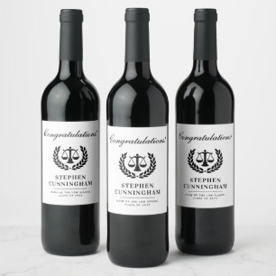 Personalised Modern Law School Graduation Wine Label