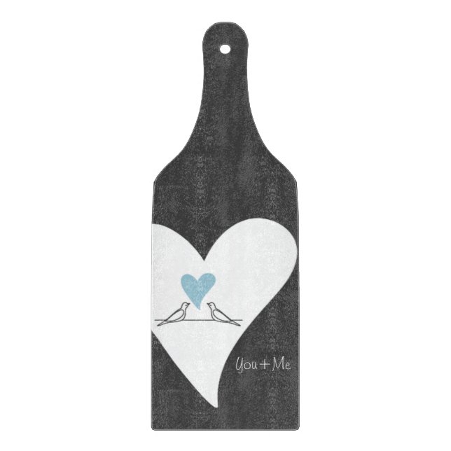 Personalised Modern Love Birds Light Blue Heart Cutting Board (Front)