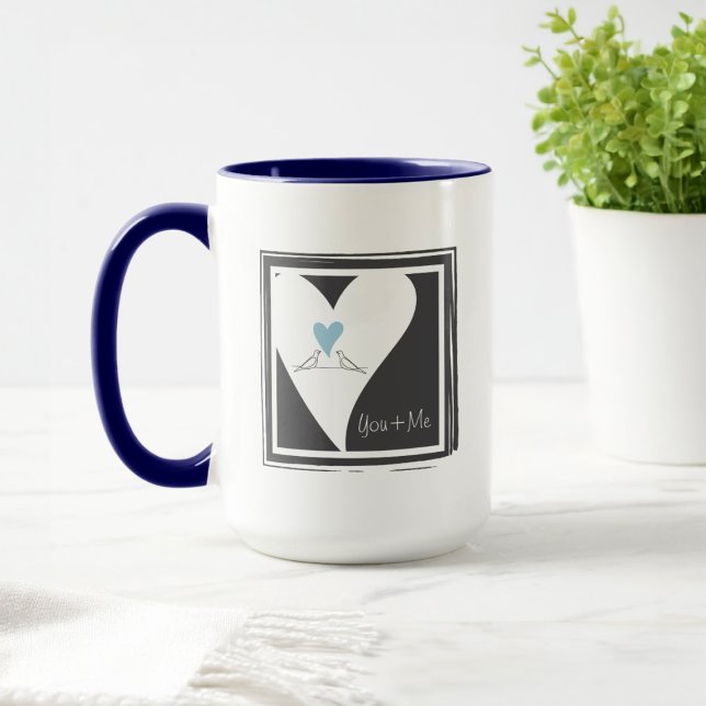 Personalised Modern Love Birds Light Blue Heart Mug (Creator Uploaded)