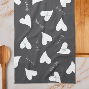 Personalised Modern Love Birds Light Blue Heart Tea Towel