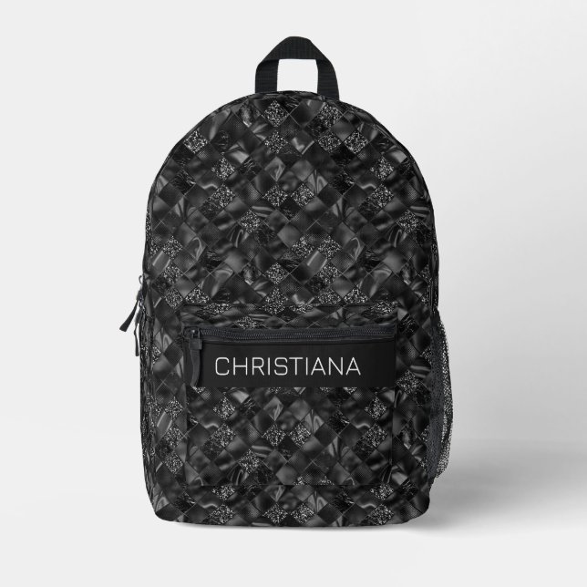 Personalised Modern Luxury Black Glitter Pattern Printed Backpack (Front)