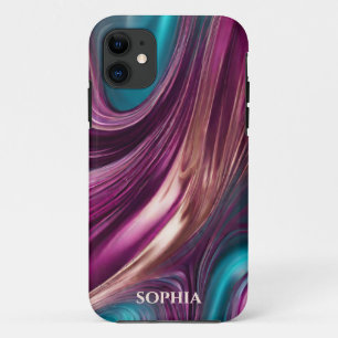 Personalised Modern-Magenta, Turquoise and Gold- iPhone 11 Case