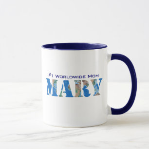 Personalised Modern "Mary" Name, World Globe Mug