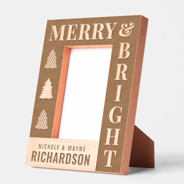 Personalised Modern Merry & Bright Christmas Etched Frames (Left)