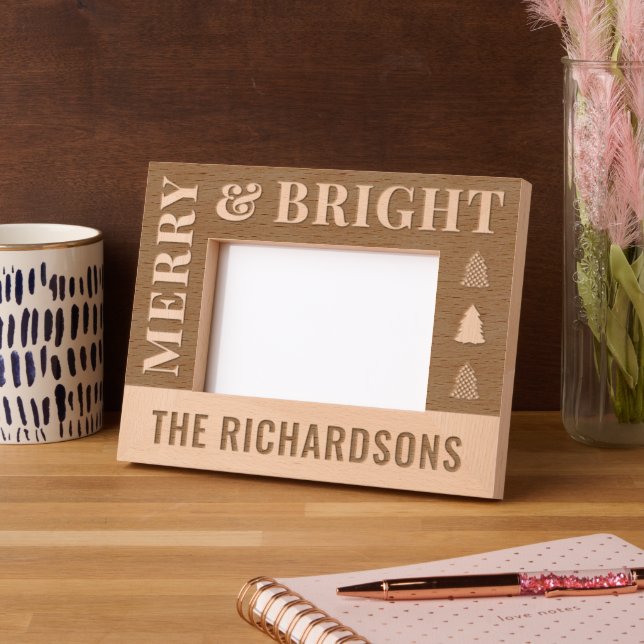 Personalised Modern Merry & Bright Christmas Etched Frames (Left)