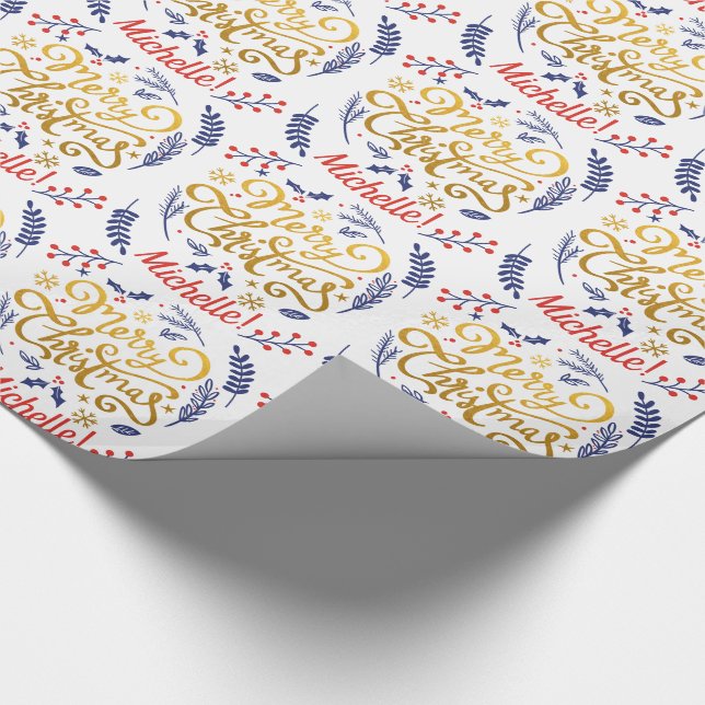 Personalised Modern Merry Christmas Calligraphy Wrapping Paper (Corner)