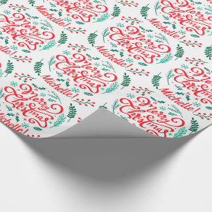 Personalised Modern Merry Christmas Calligraphy Wrapping Paper
