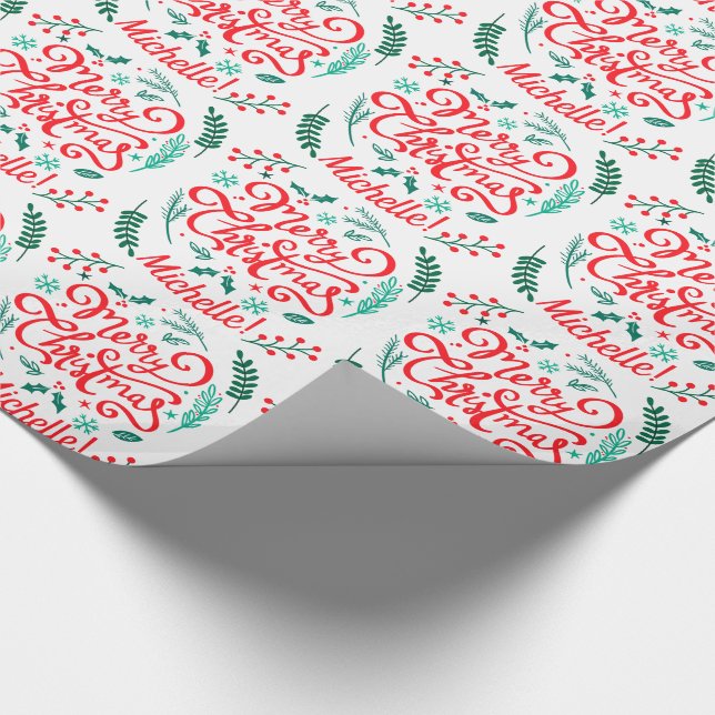 Personalised Modern Merry Christmas Calligraphy Wrapping Paper (Corner)