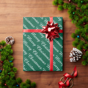 Personalised Modern Merry Christmas Dark Green Wrapping Paper