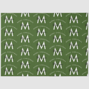 Personalised Modern Merry Christmas Green Monogram Tissue Paper