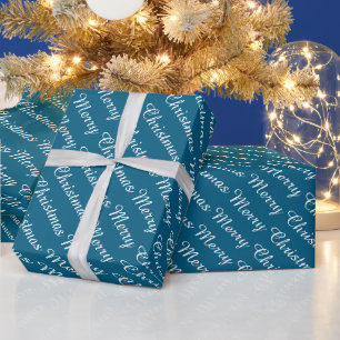 Personalised Modern Merry Christmas Ocean blue Wrapping Paper