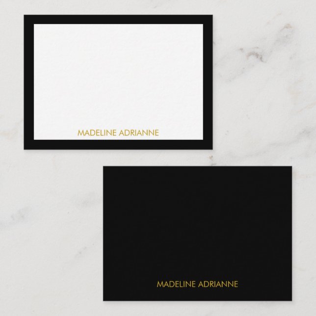 Personalised Modern Minimal Black Gold Name Note Card (Front/Back)