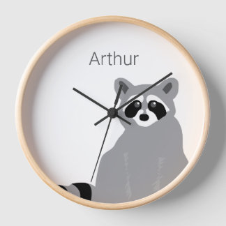Personalised Modern Minimal Black & White Racoon Clock