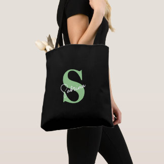 Personalised Modern Minimal Sage Green Monogram Tote Bag
