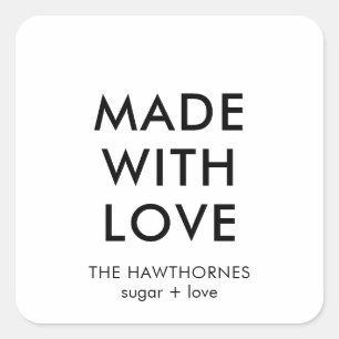 Personalised Modern Minimalist Made With Love Square Sticker