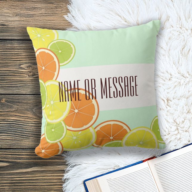 Personalised Modern Mint Green Citrus Fruit Slices Cushion (Creator Uploaded)