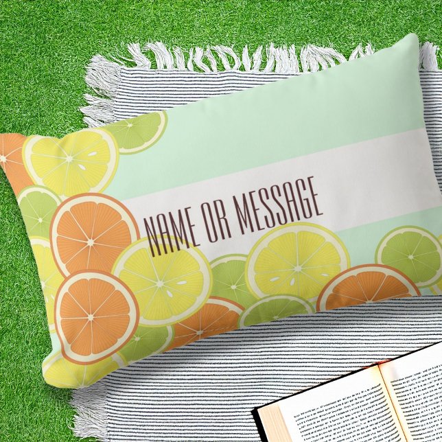 Personalised Modern Mint Green Citrus Fruit Slices Outdoor Cushion (Creator Uploaded)
