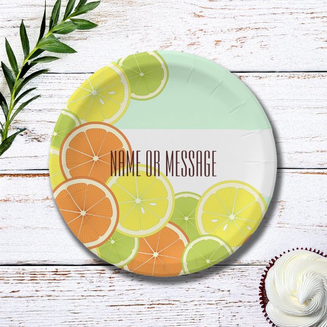 Personalised Modern Mint Green Citrus Fruit Slices Paper Plate (Creator Uploaded)