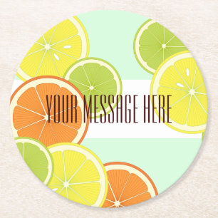 Personalised Modern Mint Green Citrus Fruit Slices Round Paper Coaster