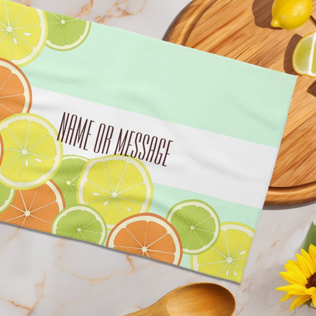 Personalised Modern Mint Green Citrus Fruit Slices Tea Towel (Creator Uploaded)