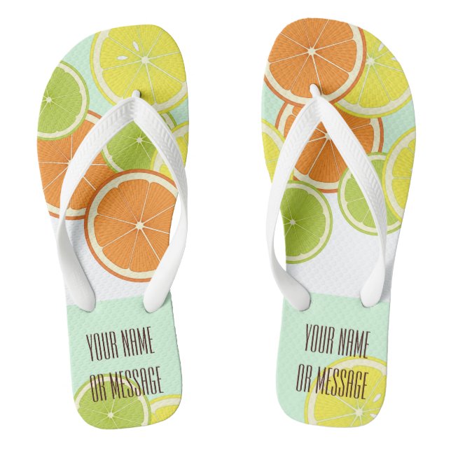 Personalised Modern Mint Green Citrus Fruit Slices Thongs (Footbed)
