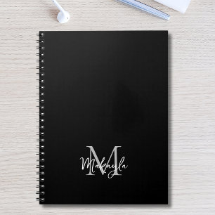 Personalised Modern Monogram Black Notebook