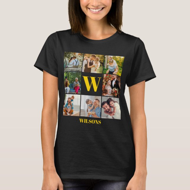 Personalised Modern Monogram Family Photo Collage T-Shirt (Front)