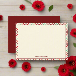 Personalised Modern Monogram Gingham Pattern Red Card