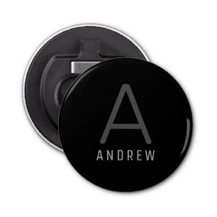 Personalised Modern Monogram Grey Black Magnetic Bottle Opener