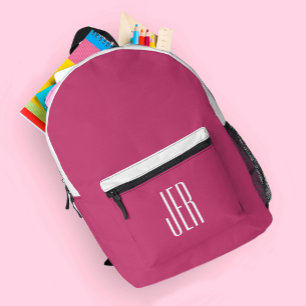 Personalised Modern Monogram Initials Pink White Printed Backpack