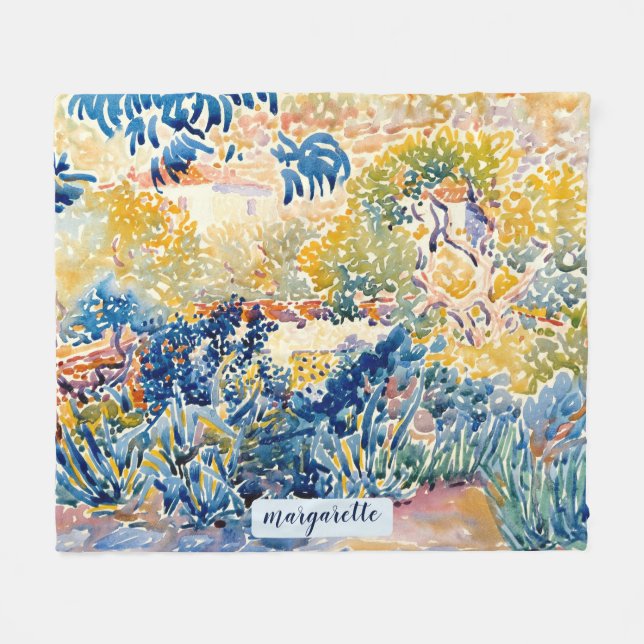 Personalised Modern Monogram Name Artist's Garden  Fleece Blanket (Front (Horizontal))