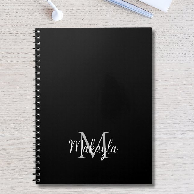 Personalised Modern Monogram Name Black Notebook (Creator Uploaded)
