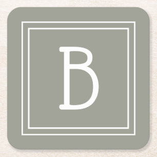 Personalised Modern Monogrammed Sage Green & White Square Paper Coaster