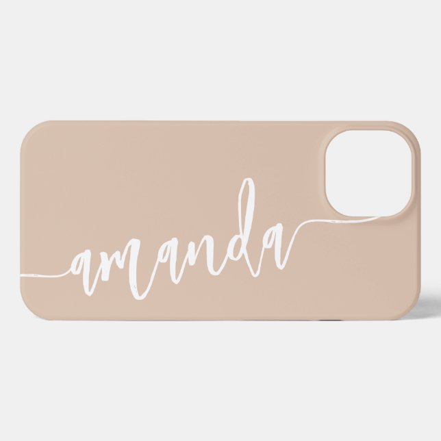 Personalised Modern Name Beige iPhone Case (Back Horizontal)