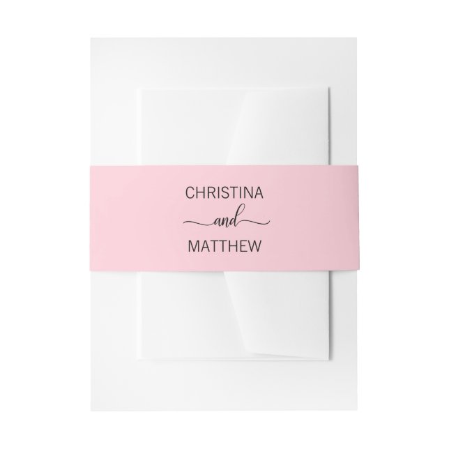 Personalised Modern NAME Black Blush Pink Wedding Invitation Belly Band (Front Example)