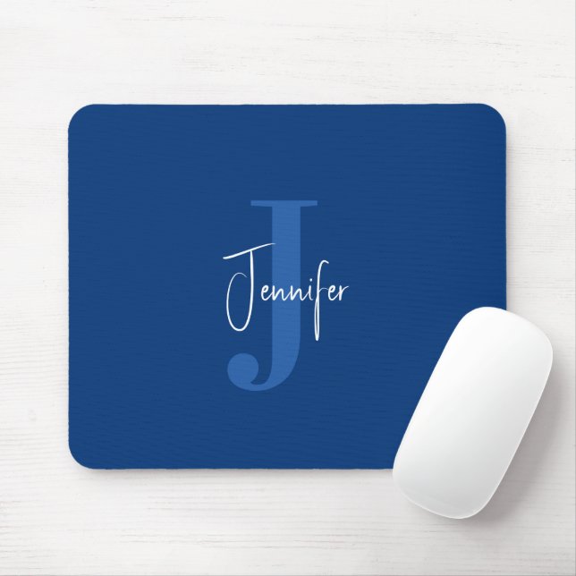 Personalised Modern Name & Initial Monogram Blue Mouse Pad (With Mouse)