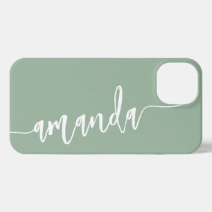 Personalised Modern Name Sage Green iPhone 13 Case