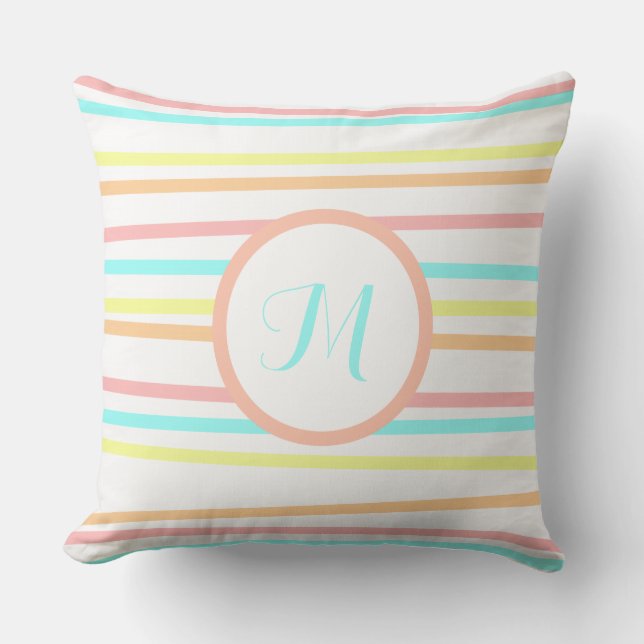 Personalised Modern Neon Striped Throw Pillow (Front)