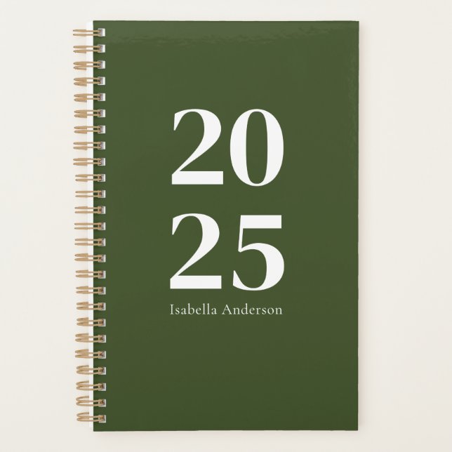 Personalised Modern Olive Green Monthly/Weekly Planner (Front)
