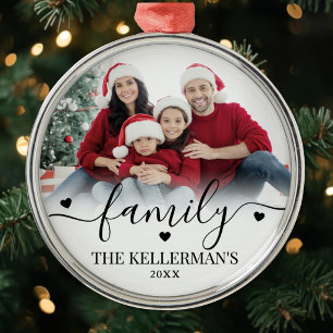 Personalised Modern Overlay Family Photo Metal Ornament