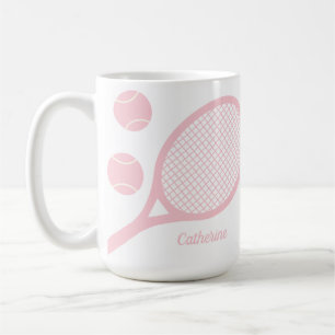 Personalised Modern Pastel Pink Tennis Ball Racket Coffee Mug